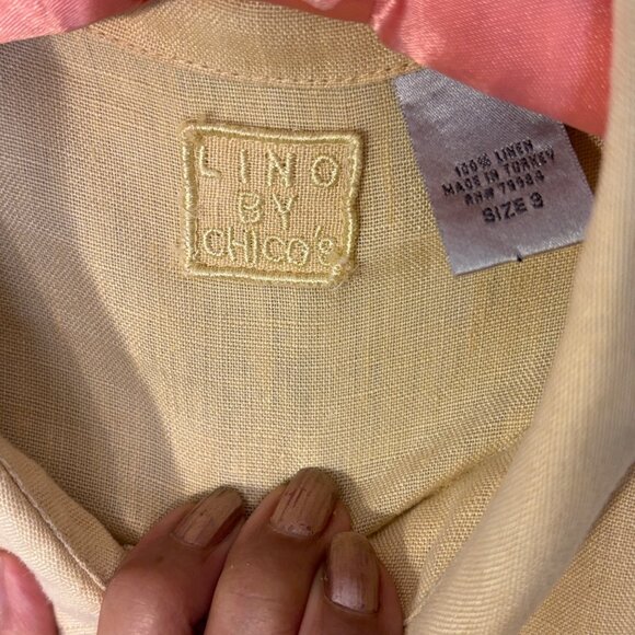 Lino By Chicos Butter Yellow Button-Up Shirt Size 3 Front Pockets 100% Linen - Picture 10 of 10